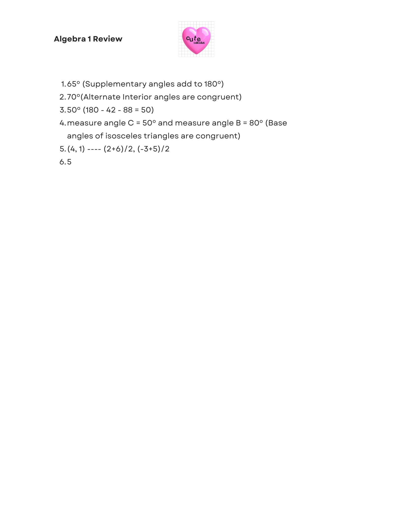 Sheet of paper with algebra problems and a pink heart emoji on a white background