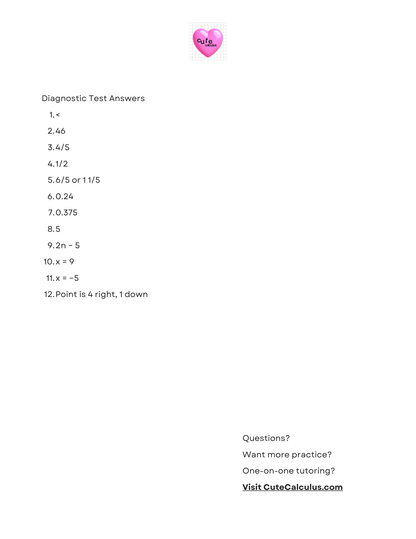 Diagnostic test answers with a pink heart logo and website URL on a white background