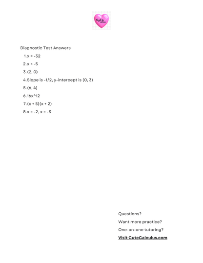 Diagnostic test answers with a pink heart logo and website URL on a white background