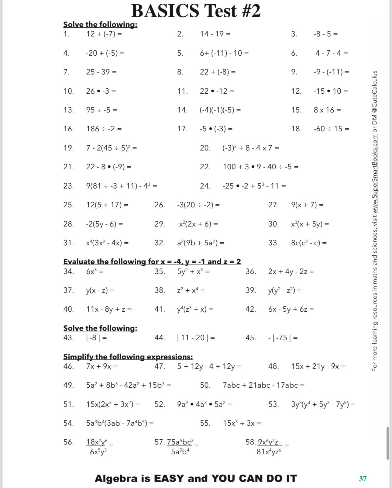 Algebra 1 Lesson Book + Step by Step Instructions | 120 pages of practice with answers - Tests over each topic | Test Prep, Finals Prep