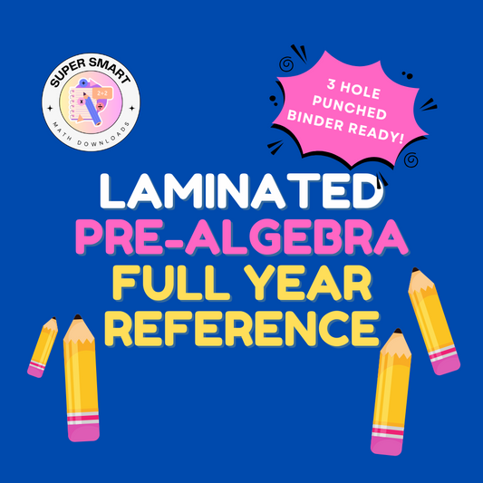 Pre-Algebra Power: Laminated, 3-Hole Punched Full-Year Reference Guide | 1 sheet, 2 sides | Middle School Math, High School Math, test prep
