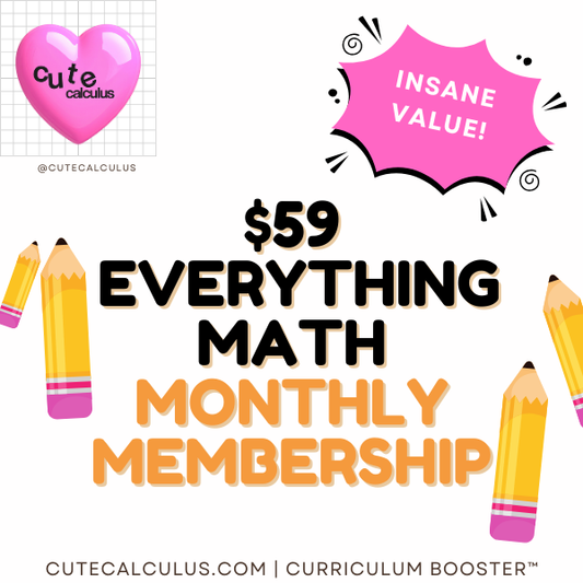 Advertisement for a math curriculum membership with pencils, a heart, and text on a white background.