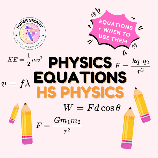 Physics Equations, Examples When to Use Them | Kinetic Energy, Potential Energy, Gravitational Energy, Force, Wavelength, Coulomb, Velocity