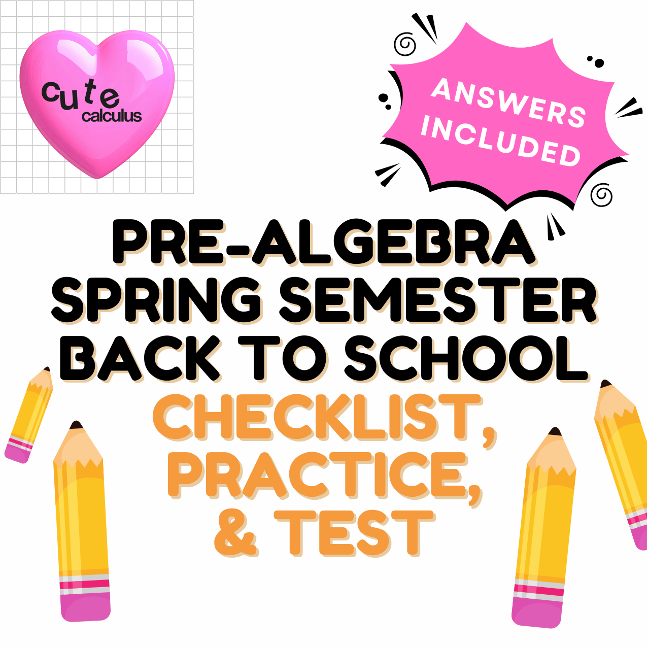 Promotional graphic for a pre-algebra spring semester back to school resource with text and graphics on a white background.