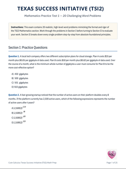 TSI2 Math Practice and Tests with Answers (90 problems!) | Computation Review + 2 Tests - 20 Challenging Word Problems; Deep-Dive Solutions (PDF Download)