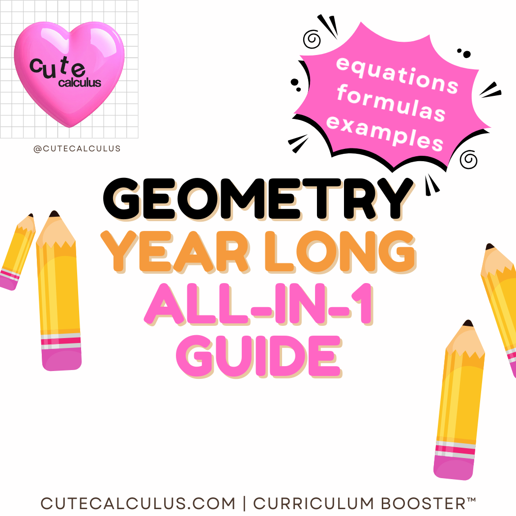 Promotional graphic for a geometry year-long guide with pencils and a heart-shaped calculus logo.