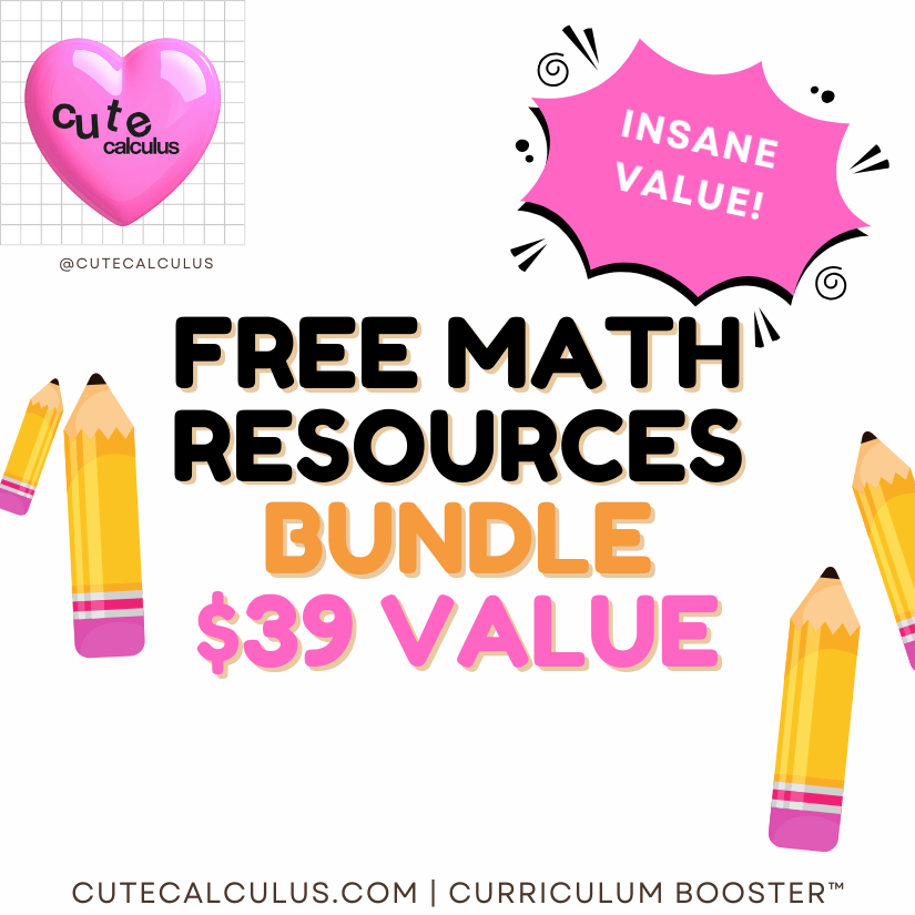 Promotional graphic for free math resources bundle with pencils and a heart-shaped calculus logo.