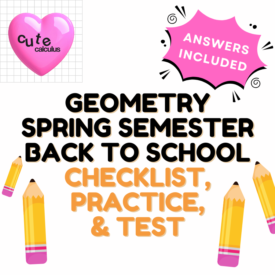 Promotional graphic for a geometry spring semester back to school resource with pencils and a heart-shaped logo.