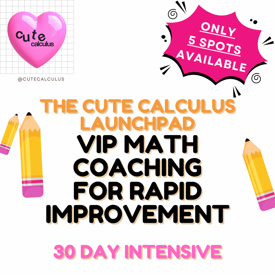 Advertisement for 'The Cute Calculus Launchpad' VIP math coaching with promotional text and graphics.
